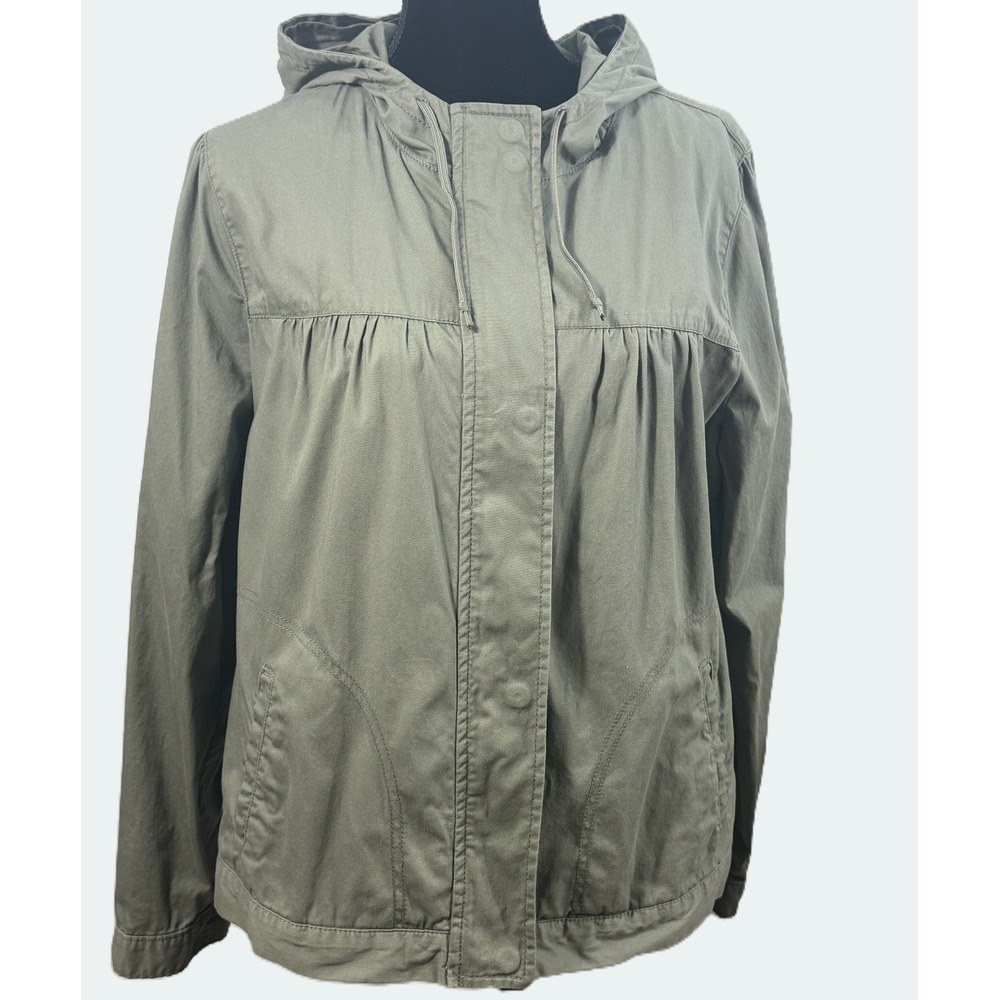 Gap Utility Jacket Women XL Olive Green Excellent Hooded Zip Snap Anorak